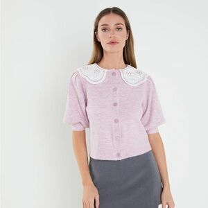 English Factory Puff Sleeve Cardigan in Pink Size M